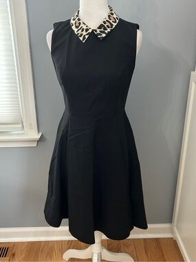 Kate Spade New York Leopard Collar Fit & Flare Black Dress Women's Size 4